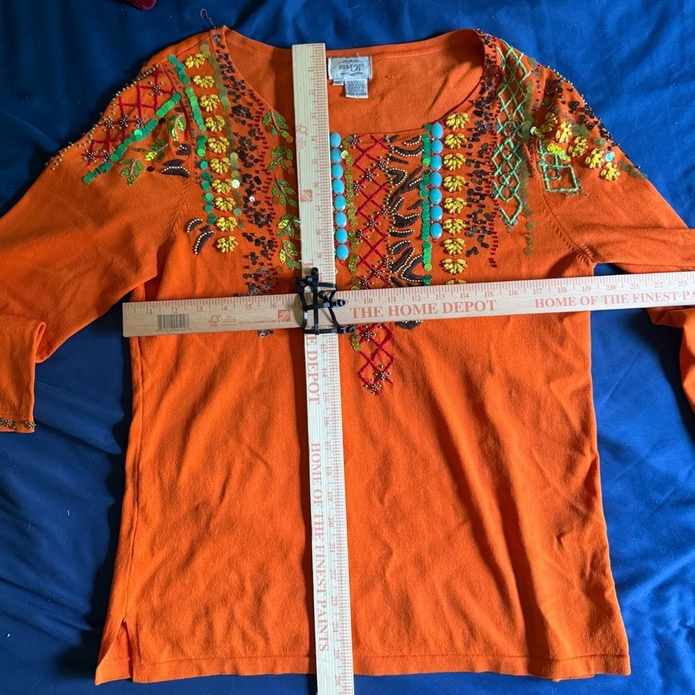 Just Be Vintage Orange Embroidered Beaded Blouse XL - Picture 6 of 6